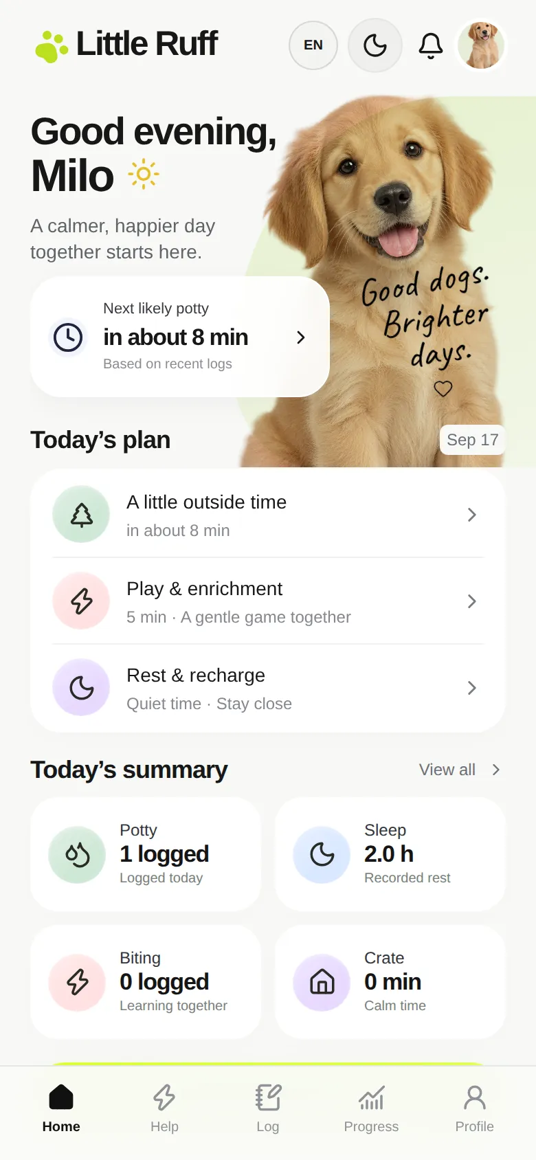 Little Ruff home screen, light theme